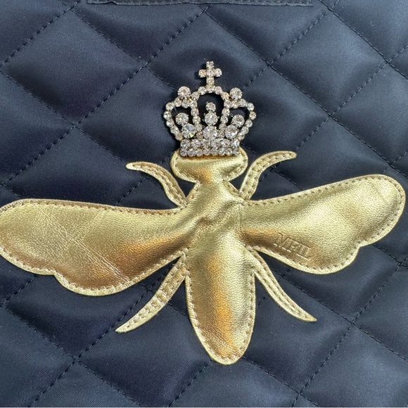 My Flat in London Quilted Purse Black & Gold Rhinestone Queen Bee Tote Bag MFIL - Picture 4 of 9